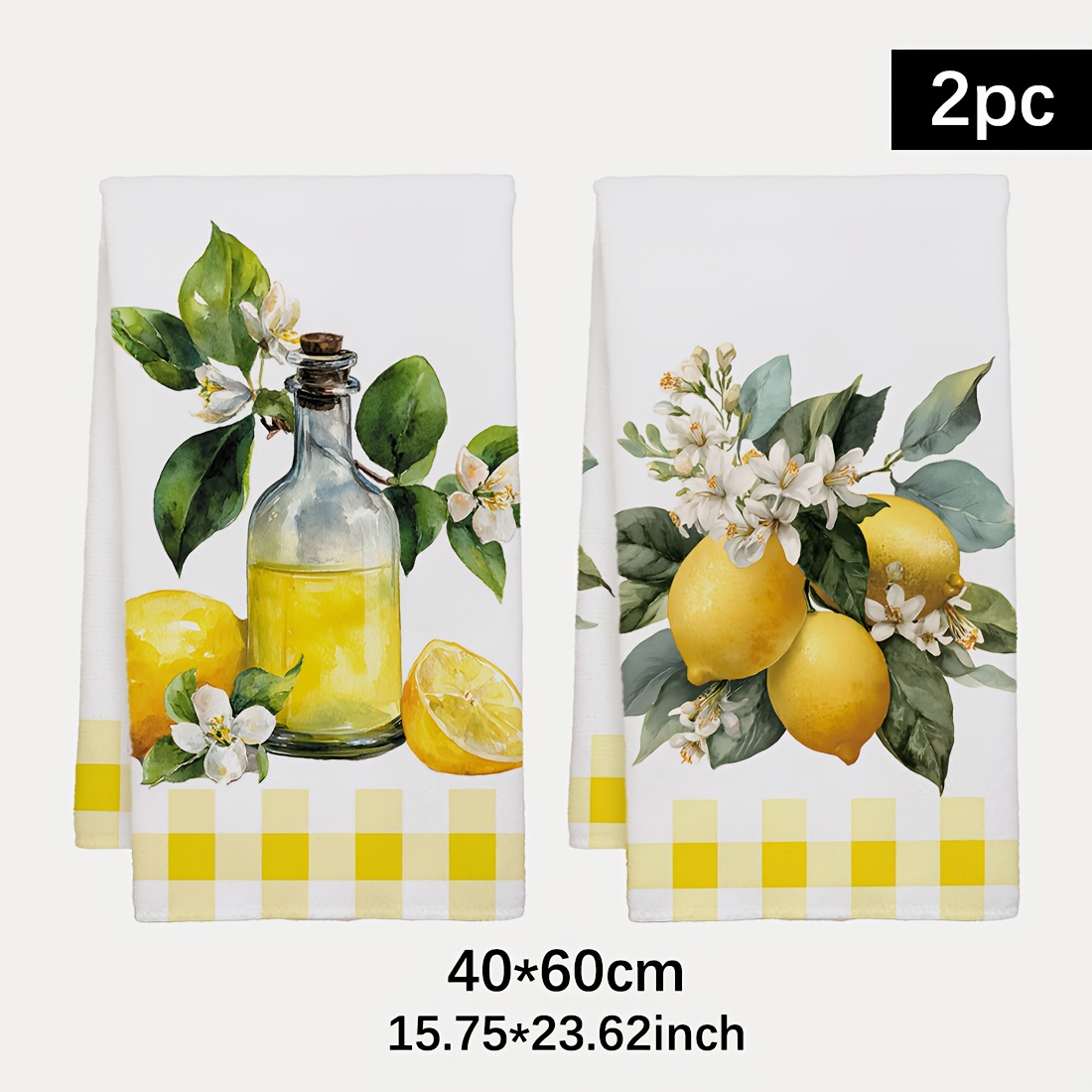 Home Textiles Towel - 2pcs, lemon floral pattern kitchen towel,