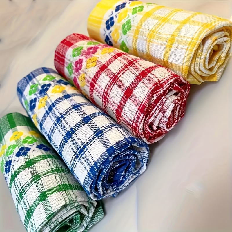 Home Textiles Towel - 3Pcs, 40Cm*69Cm, Multi-Colored Plaid-Edged Cotton Kitchen